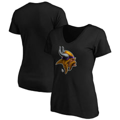 Minnesota Vikings Women's Midnight Mascot Logo V-Neck T-Shirt Black | NFL