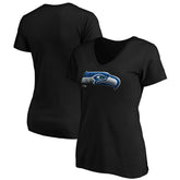 Seattle Seahawks Women's Midnight Mascot Logo V-Neck T-Shirt Black | NFL