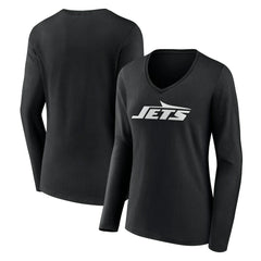 New York Jets Women's Primary Team Logo Long Sleeve V-Neck T-Shirt Black | NFL