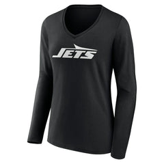 New York Jets Women's Primary Team Logo Long Sleeve V-Neck T-Shirt Black | NFL