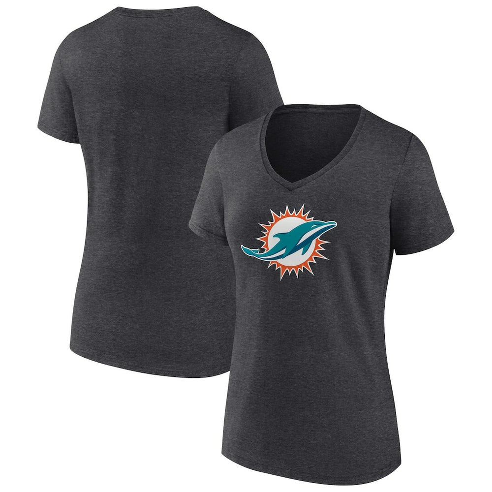 Miami Dolphins Women's Primary Team Logo V-Neck T-Shirt Charcoal | NFL