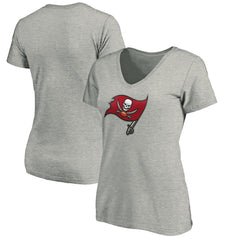 Tampa Bay Buccaneers Women's Primary Logo V-Neck T-Shirt Heather Gray | NFL