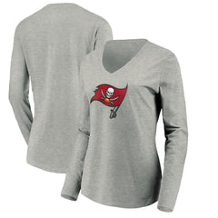 Tampa Bay Buccaneers Women's Primary Logo Long Sleeve V-Neck T-Shirt Heather Gray | NFL