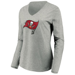 Tampa Bay Buccaneers Women's Primary Logo Long Sleeve V-Neck T-Shirt Heather Gray | NFL