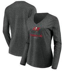 Tampa Bay Buccaneers Women's Team Lockup Long Sleeve V-Neck T-Shirt Heather Gray | NFL