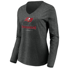 Tampa Bay Buccaneers Women's Team Lockup Long Sleeve V-Neck T-Shirt Heather Gray | NFL