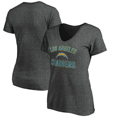 Los Angeles Chargers Women's Victory Arch V-Neck T-Shirt Heathered Gray | NFL