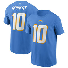 Justin Herbert Los Angeles Chargers Name & Number T-Shirt Powder Blue | Nike for Sale