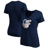 Baltimore Orioles Logo Women's Banner Wave V-Neck T-Shirt - MLB