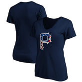 Pittsburgh Pirates Logo Women's Banner Wave V-Neck T-Shirt - MLB