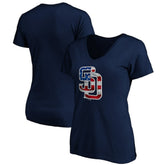 San Diego Padres Logo Women's Banner Wave V-Neck T-Shirt - MLB