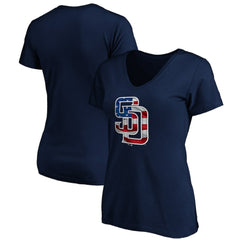 San Diego Padres Logo Women's Banner Wave V-Neck T-Shirt - MLB