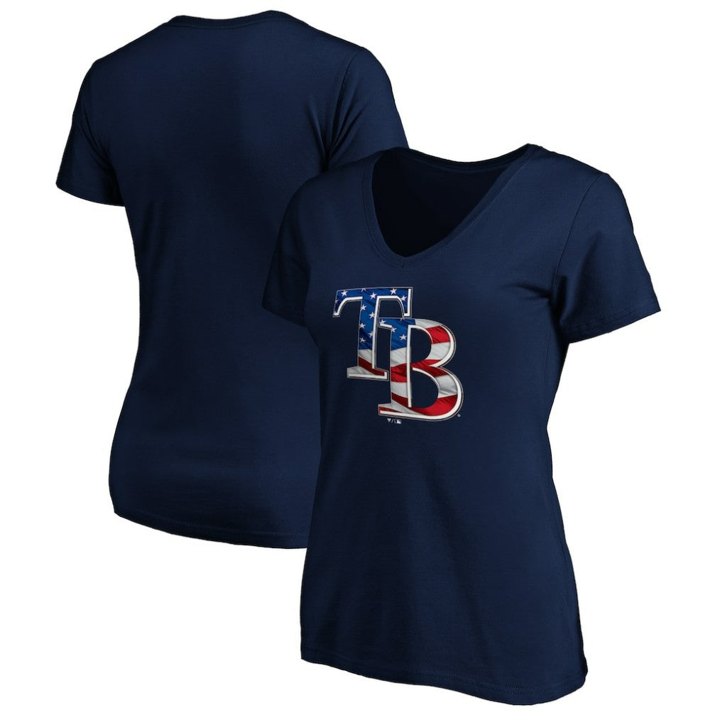 Tampa Bay Rays Logo Women's Banner Wave V-Neck T-Shirt - MLB