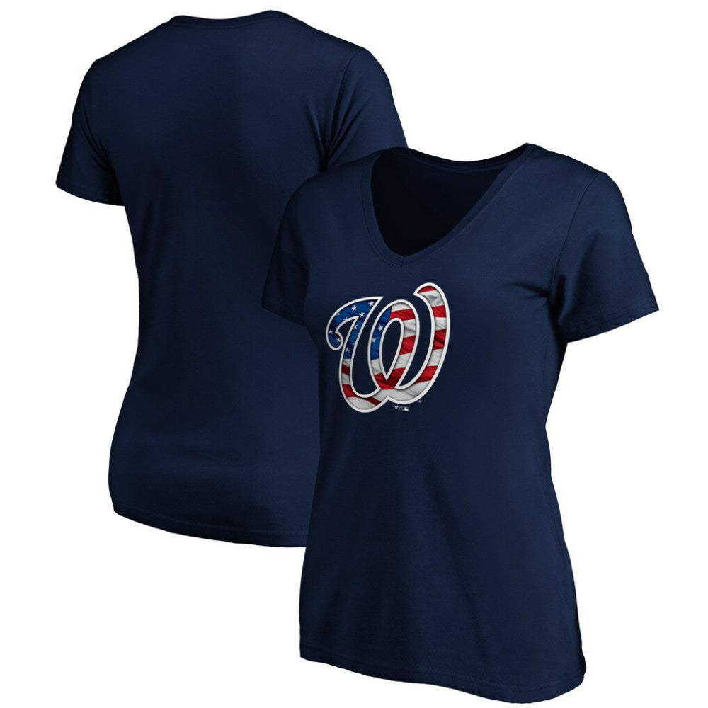 Washington Nationals Logo Women's Banner Wave V-Neck T-Shirt - MLB