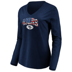 San Francisco 49ers Women's Banner Wave V-Neck Long Sleeve T-Shirt Navy | NFL