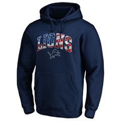 Detroit Lions Banner Wave Fitted Pullover Hoodie Navy | NFL
