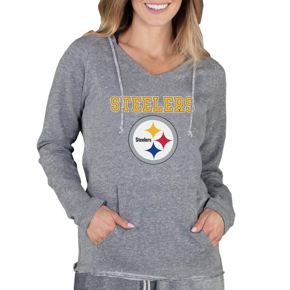 Pittsburgh Steelers Concepts Sport Women's Mainstream Tri-Blend Raglan Hoodie V-Neck Top Gray | NFL