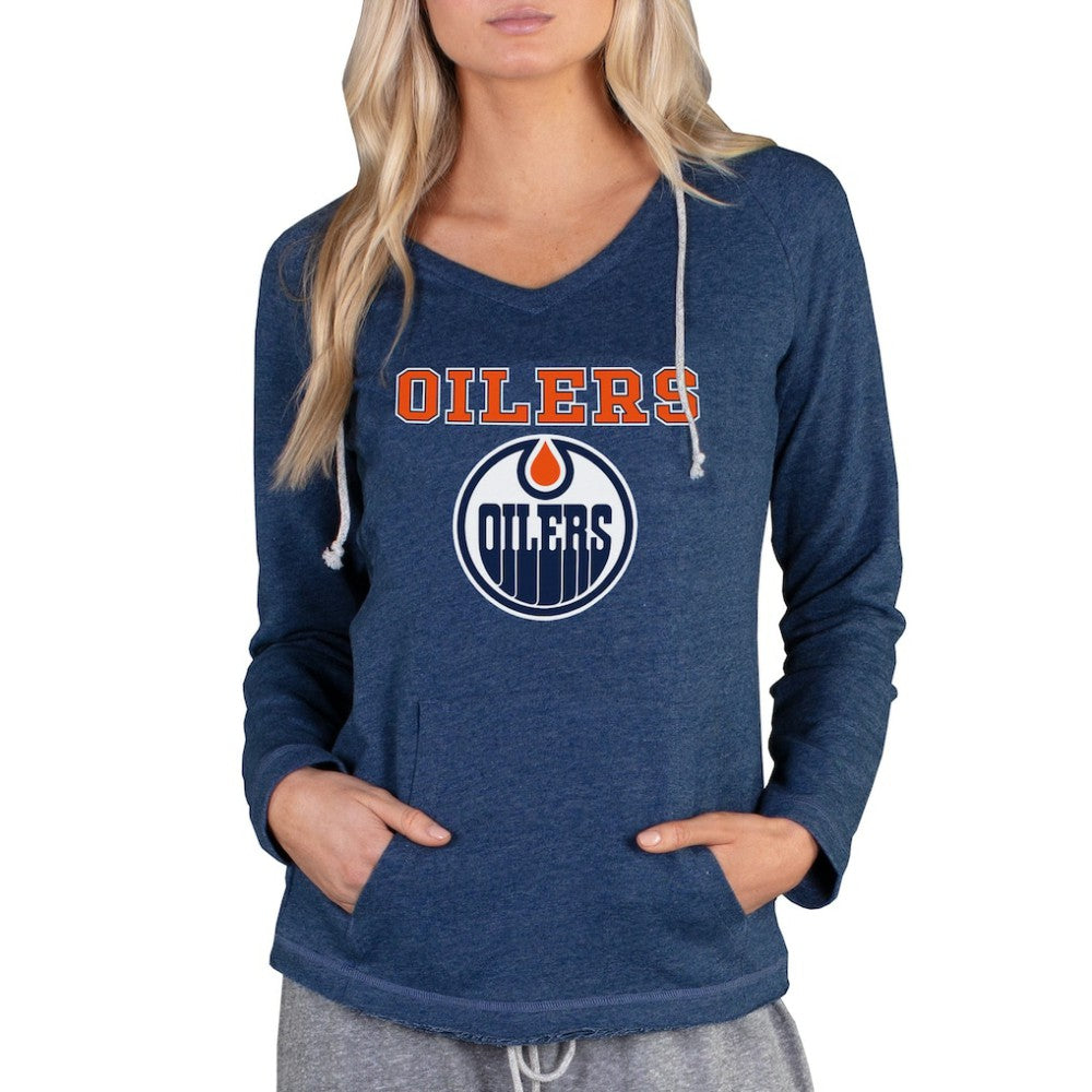 Edmonton Oilers Concepts Sport Women's Mainstream Terry Tri-Blend Long Sleeve Hooded Top - Navy - NHL