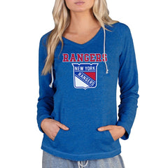 New York Rangers Concepts Sport Women's Mainstream Terry Tri-Blend Long Sleeve Hooded Top - Royal - NHL