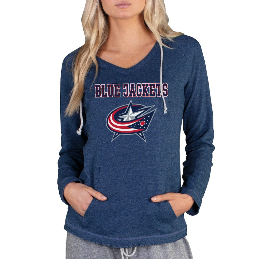 Columbus Blue Jackets Concepts Sport Women's Mainstream Terry Tri-Blend Long Sleeve Hooded Top - Navy - NHL