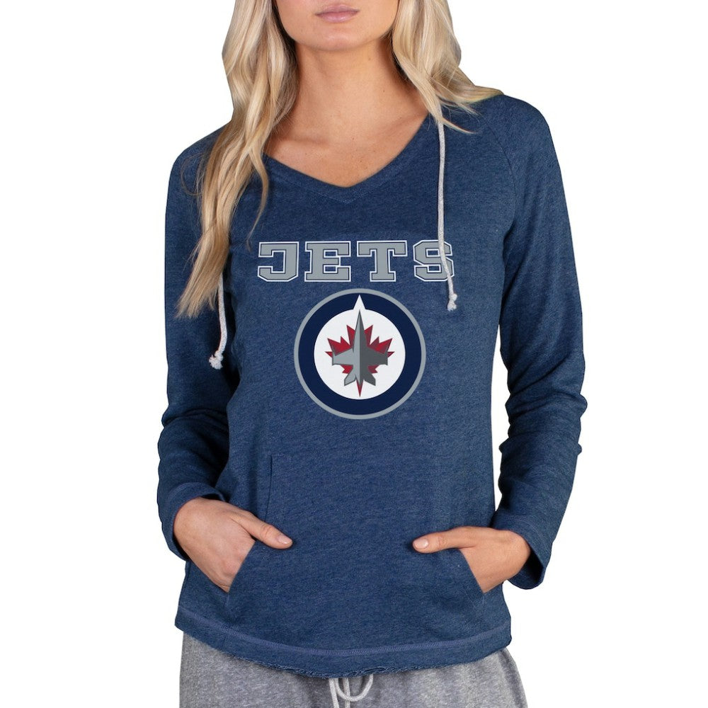 Winnipeg Jets Concepts Sport Women's Mainstream Terry Tri-Blend Long Sleeve Hooded Top - Navy - NHL