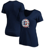 Boston Bruins Women's Banner Wave Logo V-Neck T-Shirt T-Shirt - Navy - NHL