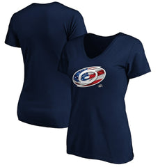 Carolina Hurricanes Women's Banner Wave Logo V-Neck T-Shirt T-Shirt - Navy - NHL