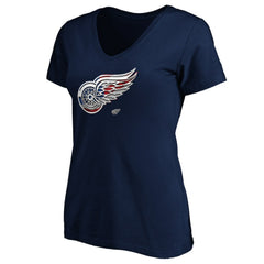 Detroit Red Wings Women's Banner Wave Logo V-Neck T-Shirt T-Shirt - Navy - NHL