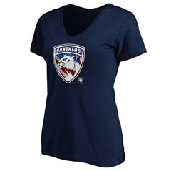 Florida Panthers Women's Banner Wave Logo V-Neck T-Shirt T-Shirt - Navy - NHL