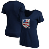 Los Angeles Kings Women's Banner Wave Logo V-Neck T-Shirt T-Shirt - Navy - NHL