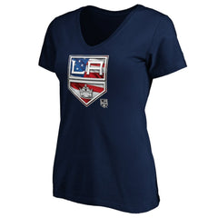 Los Angeles Kings Women's Banner Wave Logo V-Neck T-Shirt T-Shirt - Navy - NHL