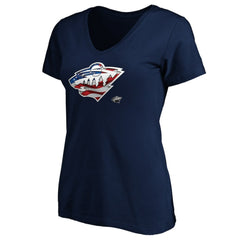 Minnesota Wild Women's Banner Wave Logo V-Neck T-Shirt T-Shirt - Navy - NHL