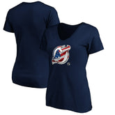 New Jersey Devils Women's Banner Wave Logo V-Neck T-Shirt T-Shirt - Navy - NHL