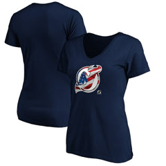 New Jersey Devils Women's Banner Wave Logo V-Neck T-Shirt T-Shirt - Navy - NHL