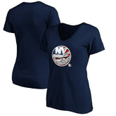 New York Islanders Women's Banner Wave Logo V-Neck T-Shirt T-Shirt - Navy - NHL
