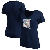 New York Rangers Women's Banner Wave Logo V-Neck T-Shirt T-Shirt - Navy - NHL
