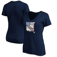 New York Rangers Women's Banner Wave Logo V-Neck T-Shirt T-Shirt - Navy - NHL
