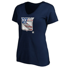 New York Rangers Women's Banner Wave Logo V-Neck T-Shirt T-Shirt - Navy - NHL