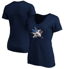 San Jose Sharks Women's Banner Wave Logo V-Neck T-Shirt T-Shirt - Navy - NHL