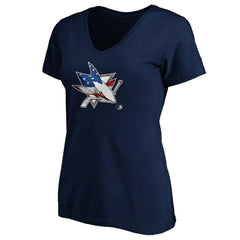 San Jose Sharks Women's Banner Wave Logo V-Neck T-Shirt T-Shirt - Navy - NHL