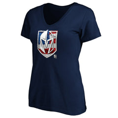 Vegas Golden Knights Women's Banner Wave Logo V-Neck T-Shirt T-Shirt - Navy - NHL