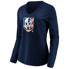 Vegas Golden Knights women's Banner Wave Logo Long Sleeve V-Neck T-Shirt - Navy - NHL