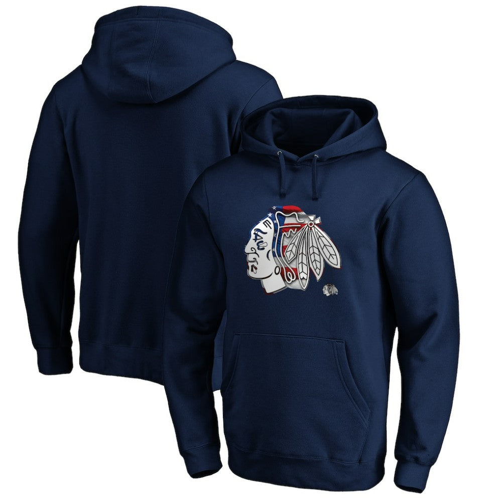 Chicago Blackhawks Banner Wave Logo Pullover Hoodie - Navy - NHL
