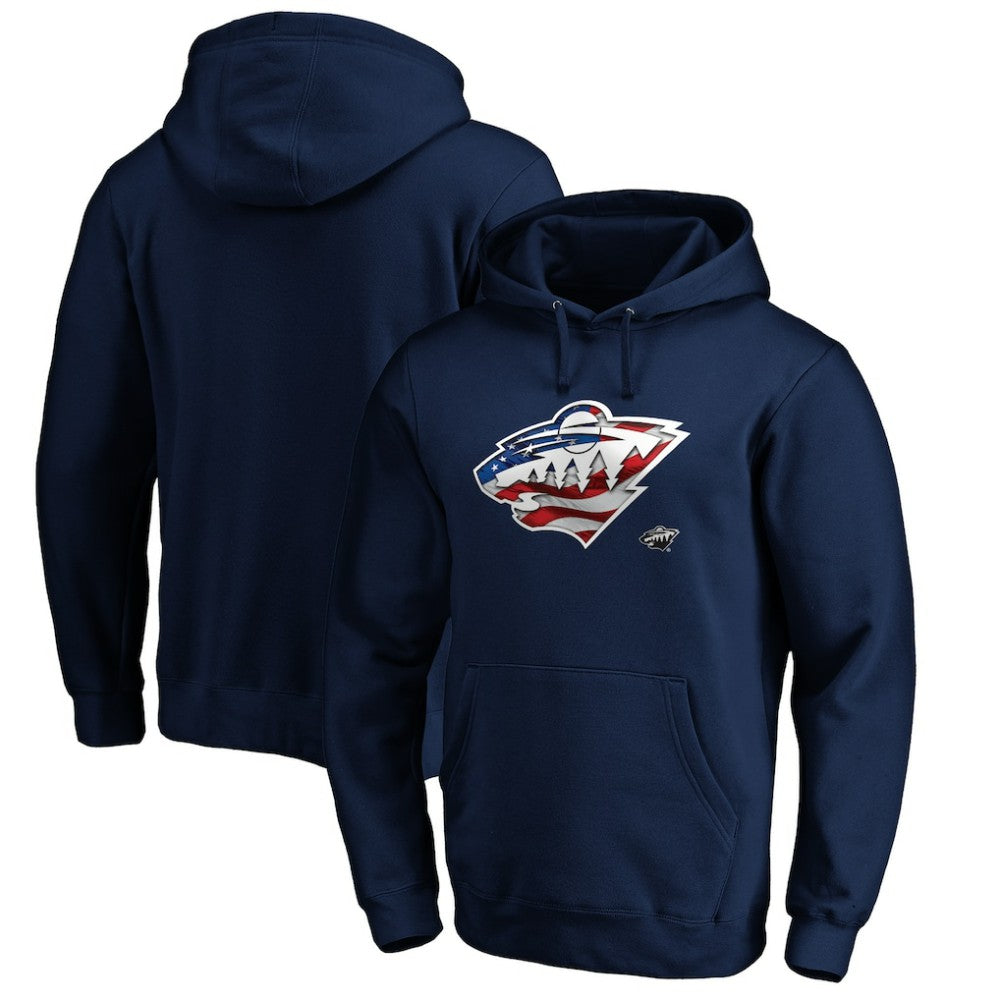 Minnesota Wild Banner Wave Logo Pullover Hoodie - Navy - NHL
