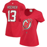 Nico Hischier New Jersey Devils Fanatics Women's Name & Number Logo V-Neck T-Shirt - Red - NHL