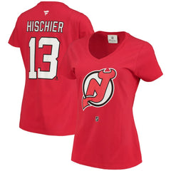 Nico Hischier New Jersey Devils Fanatics Women's Name & Number Logo V-Neck T-Shirt - Red - NHL