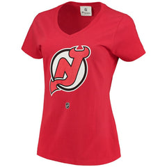Nico Hischier New Jersey Devils Fanatics Women's Name & Number Logo V-Neck T-Shirt - Red - NHL