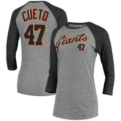 Johnny Cueto San Francisco Giants 5th & Ocean by New Era Women's Script Name & Number Raglan Tri-Blend 3/4-Sleeve T-Shirt - MLB