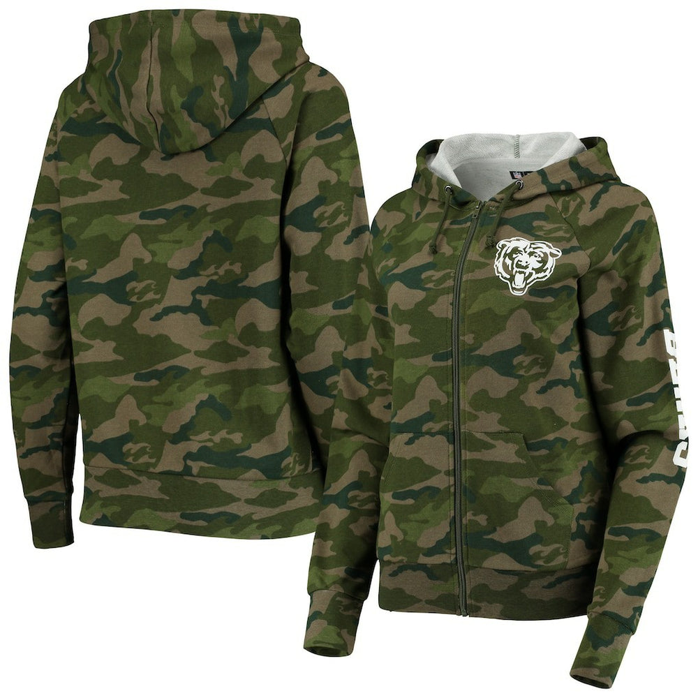 Chicago Bears New Era Women's Raglan Full-Zip Hoodie Camo | NFL
