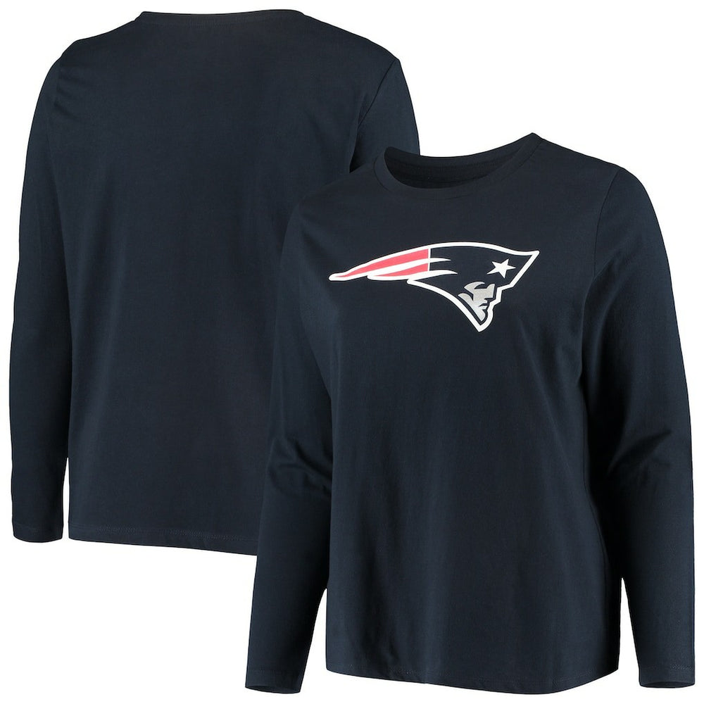 New England Patriots Women's Plus Size Primary Logo Long Sleeve Scoop Neck T-Shirt Navy | Fanatics